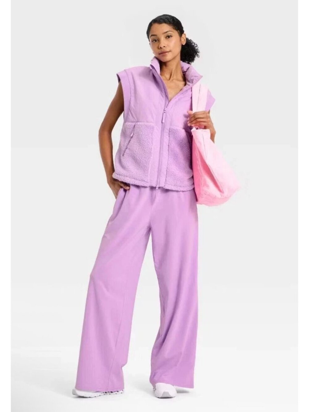 JoyLab High Pile Boxy Fit Vest With Sherpa & Zip Pocket Lavenders XXS